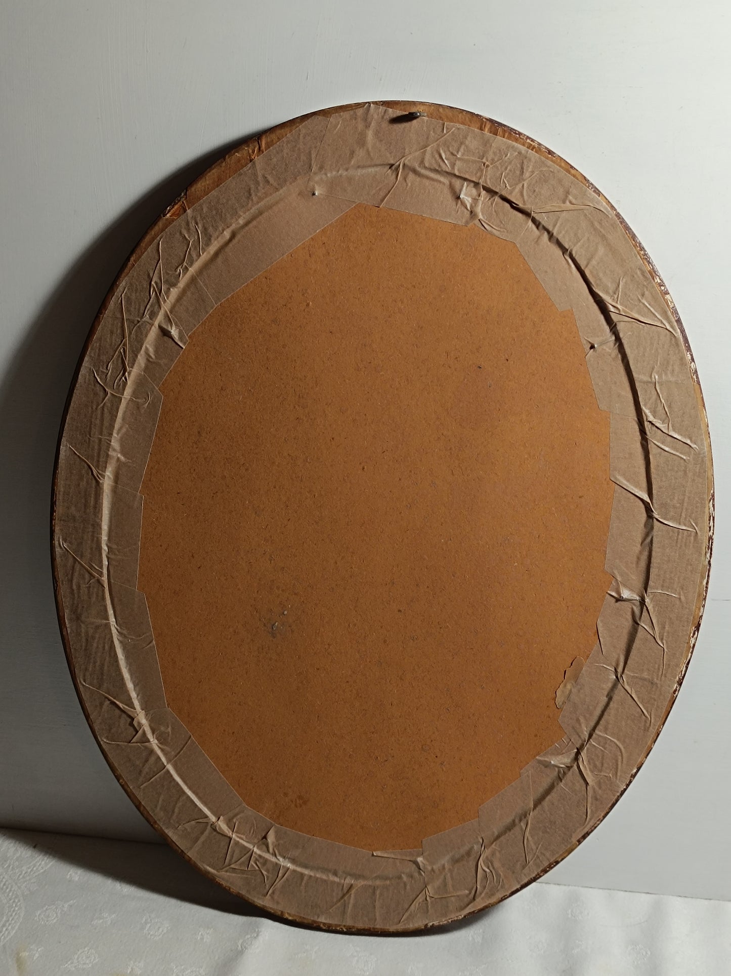Cadre ancien, en bois et plâtre, avec une photo ancienne, Marie le Coeur-Sacré.