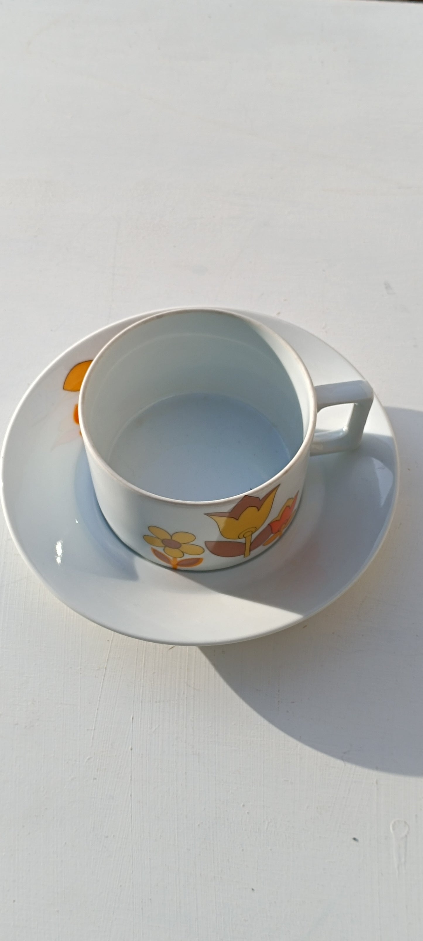 Tasse plus sous tasse, porcelaine du Berry, haute porcelaine.