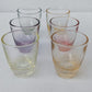 Six verres vintage de différentes couleurs pour liqueur ou digestif.