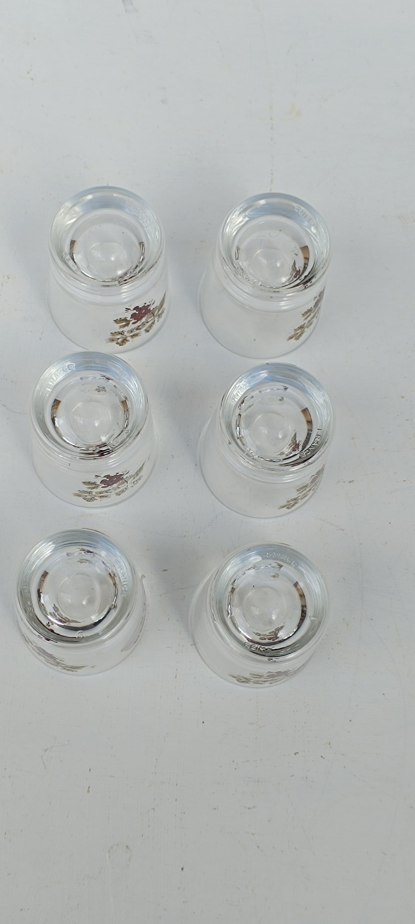 Six verres pour digestif estampillés REIMS FRANCE.