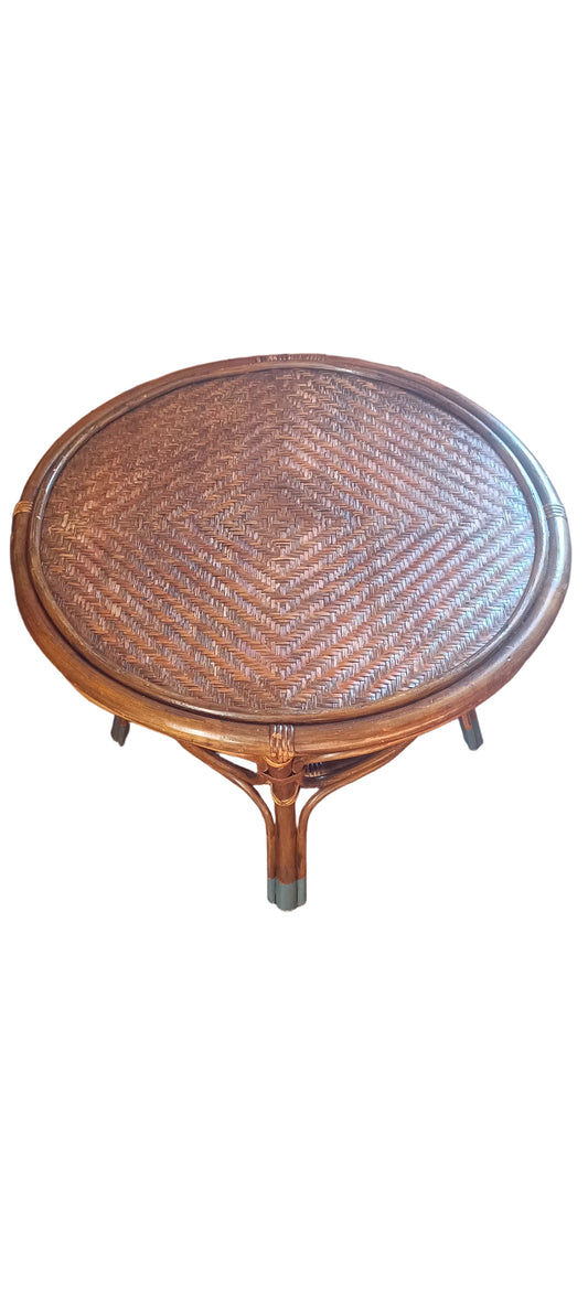 Table d'appoint vintage en rotin double plateau – style bohème