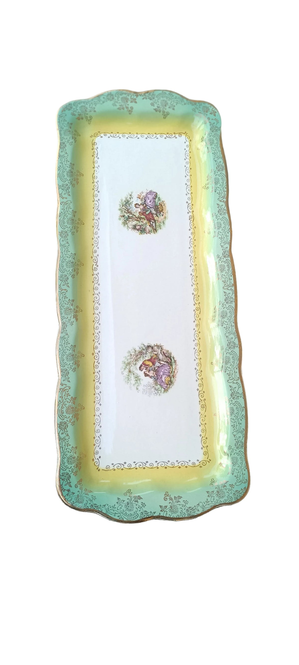 Plat rectangulaire ancien Digoin Sarreguemines — Décor romantique et dorures