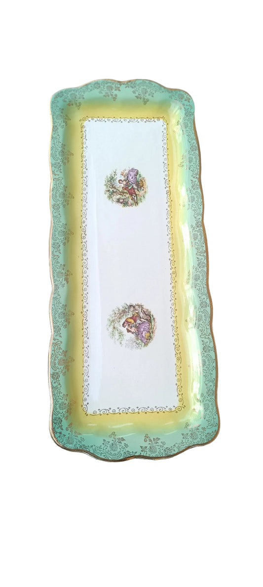 Plat rectangulaire ancien Digoin Sarreguemines — Décor romantique et dorures