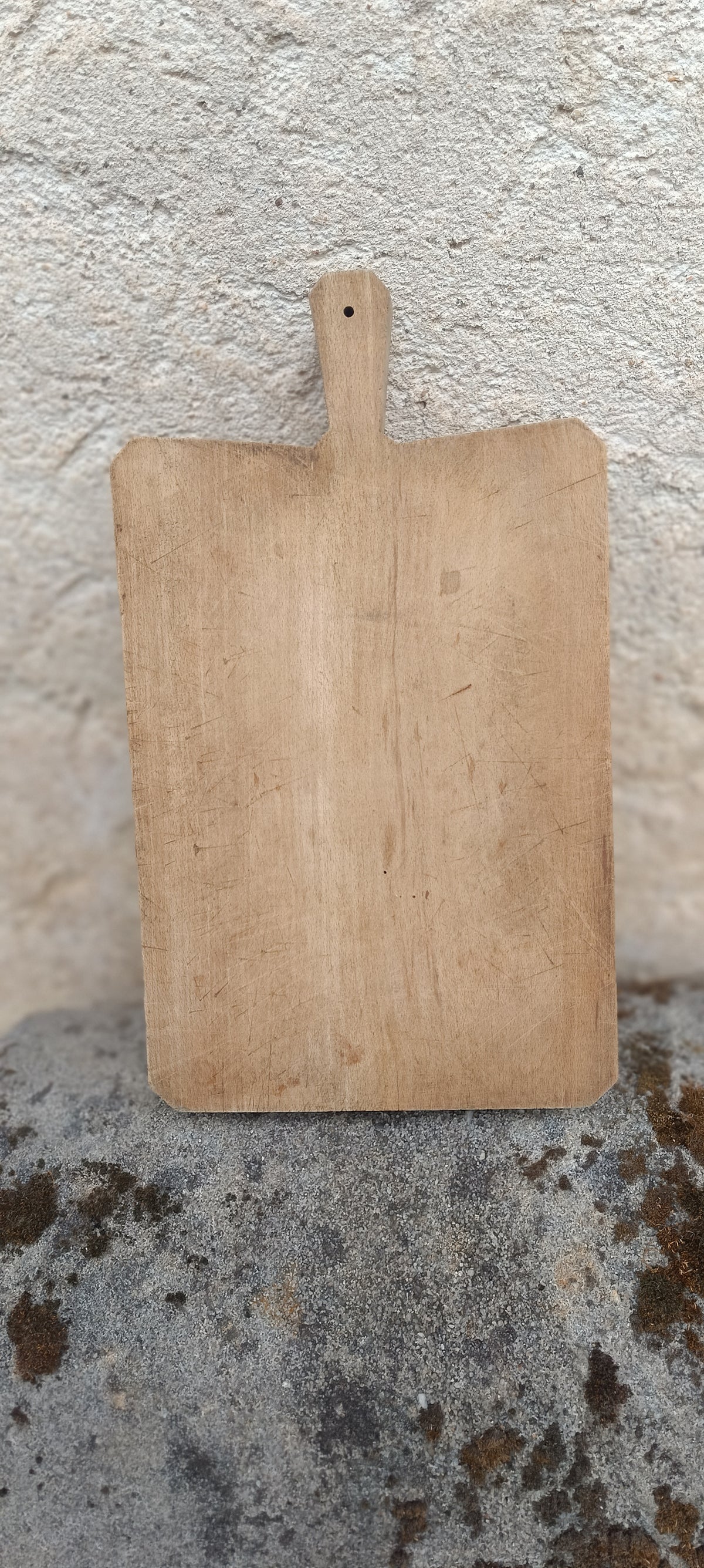 Billot de cuisine ancien, planche à découper vintage en chêne