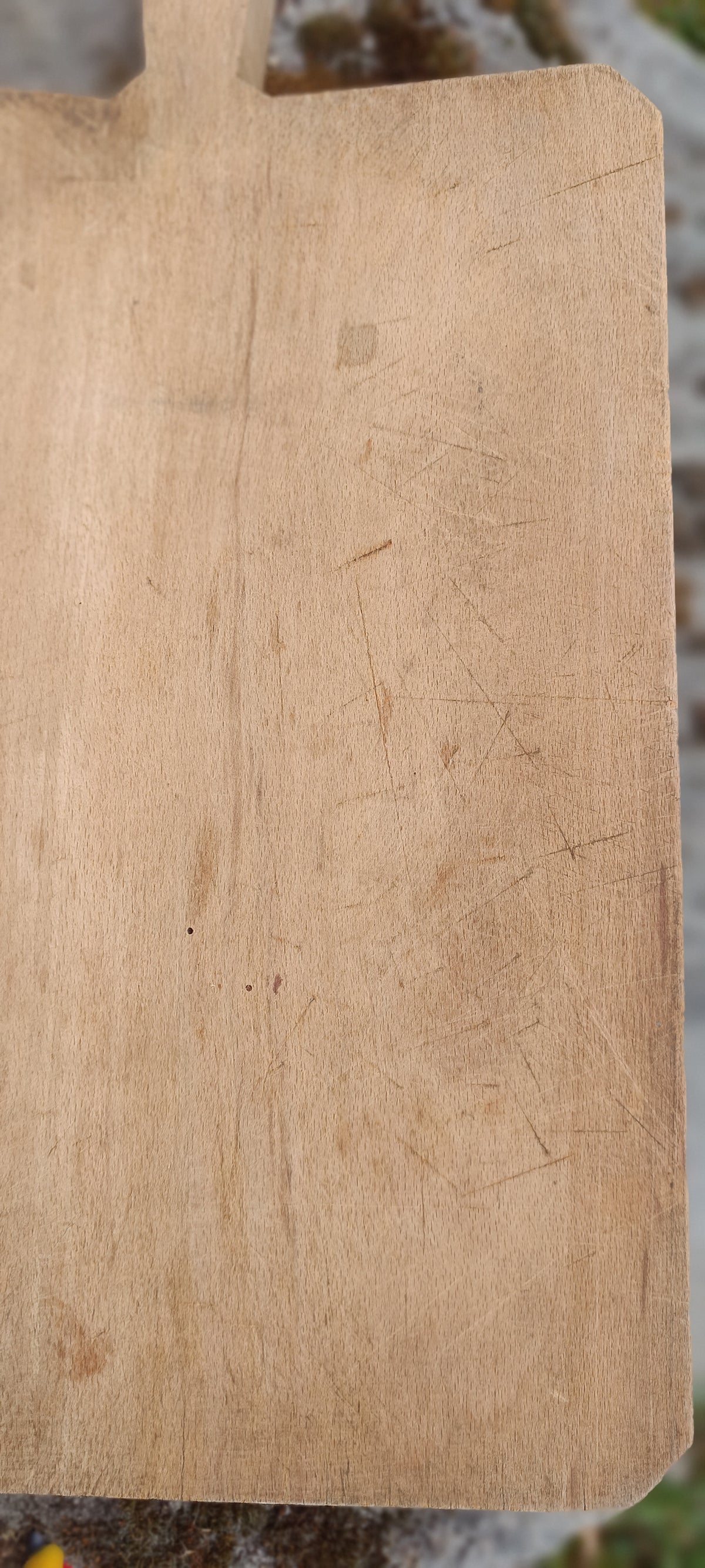 Billot de cuisine ancien, planche à découper vintage en chêne