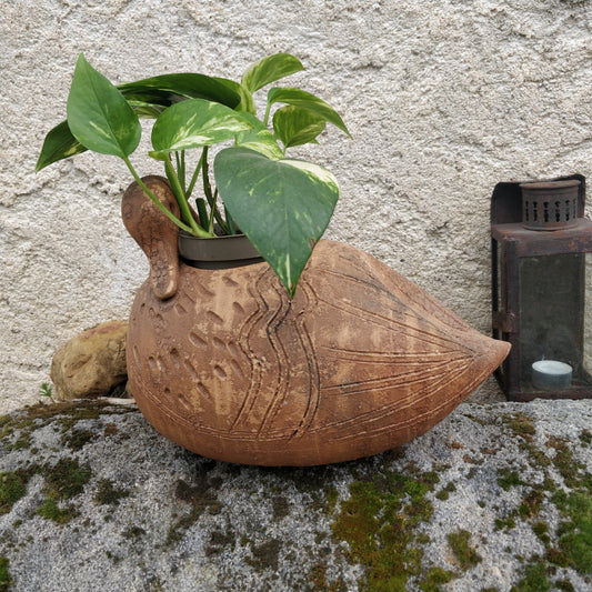 Cache-pot en terre cuite.